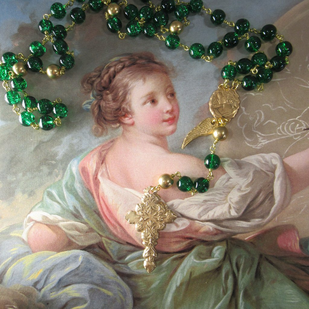 Verdant Green Rosary, Solid Bronze Cross And Centerpiece